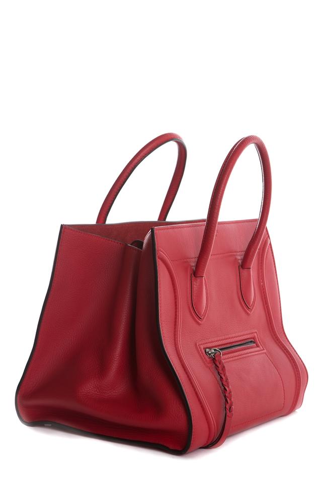 Céline Cabas Phantom Medium Handle Red Leather Tote