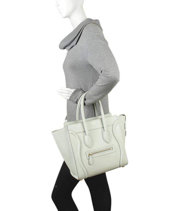 Céline Jade Drummed Calfskin Blue Leather Tote