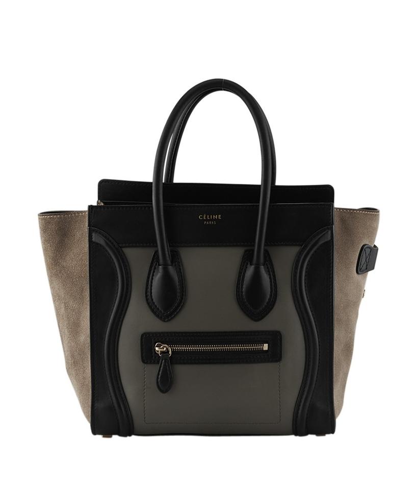 Céline Luggage Micro Black Color Block Leather & Suede Tanxgreenxblack Leatherxsuede Tote