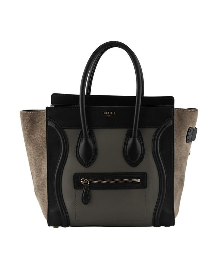 Céline Luggage Micro Black Color Block Leather & Suede Tanxgreenxblack Leatherxsuede Tote