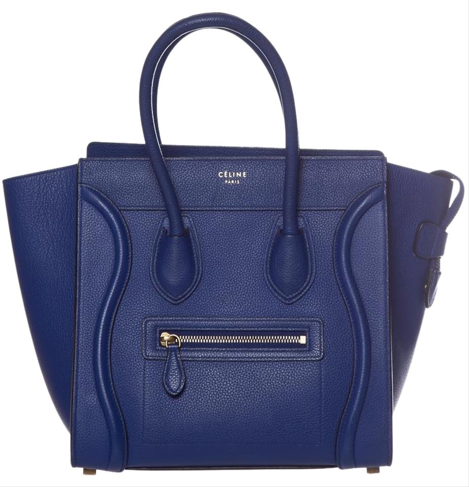 Céline Luggage Micro Blue Leather Tote