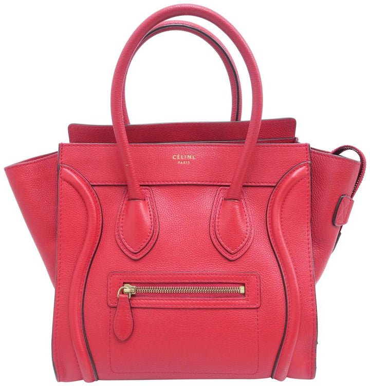 Céline Luggage Micro Red Calfskin Leather Tote