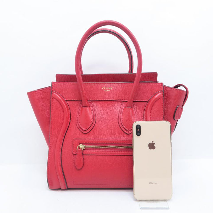 Céline Luggage Micro Red Calfskin Leather Tote