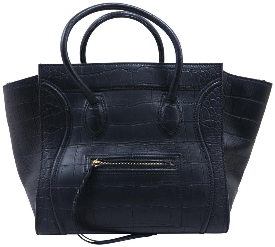 Céline Cabas Phantom Luggage Medium Croc Embossed Black Calfskin Leather Tote