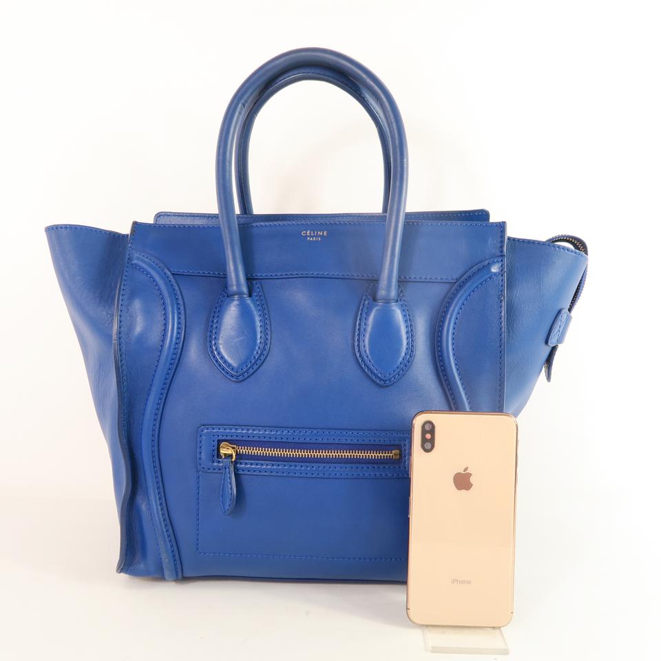 Céline Luggage Phantom Medium Leather Blue Calfskin Tote