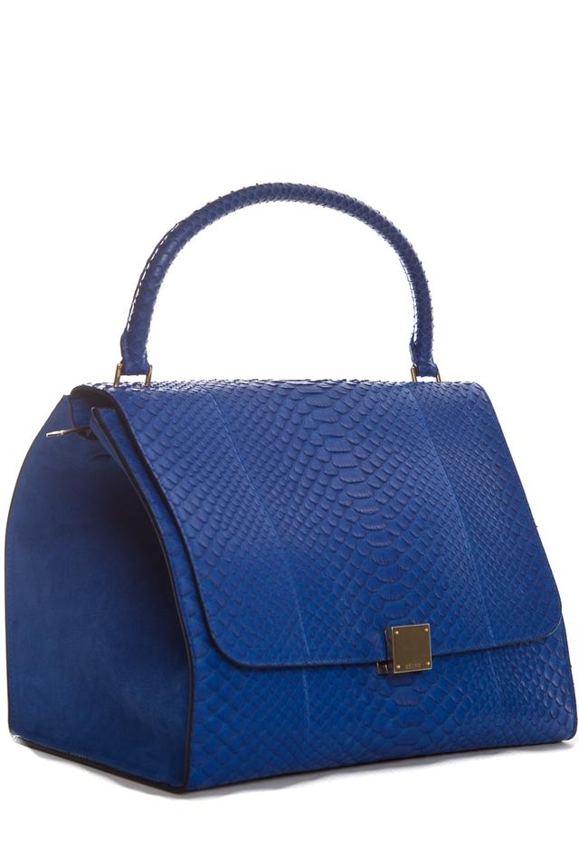 Céline Luggage Phantom Trapeze Royal Python Handle Blue Snakeskin Leather Tote