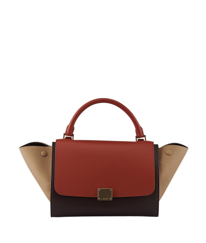 Céline Trapeze Red Color-block Multi-color Leather Tote