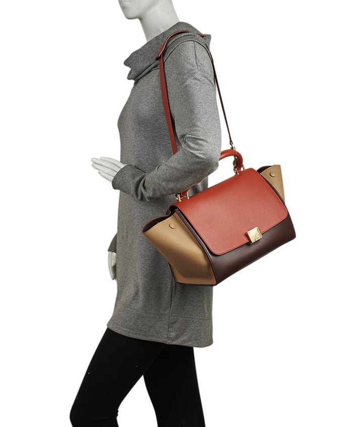 Céline Trapeze Red Color-block Multi-color Leather Tote