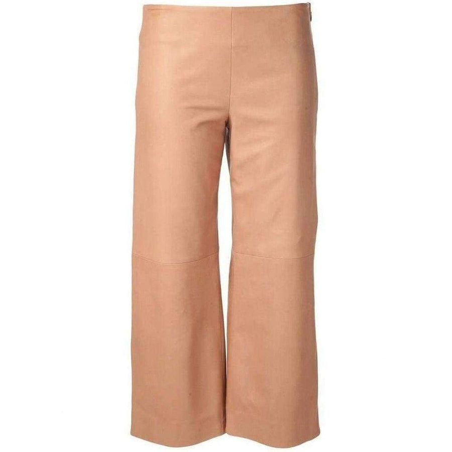Chloé-Beige Leather Cropped Pants - Runway Catalog