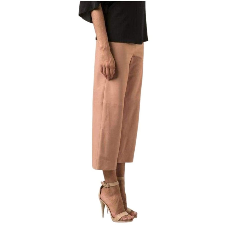 Beige Leather Cropped Pants