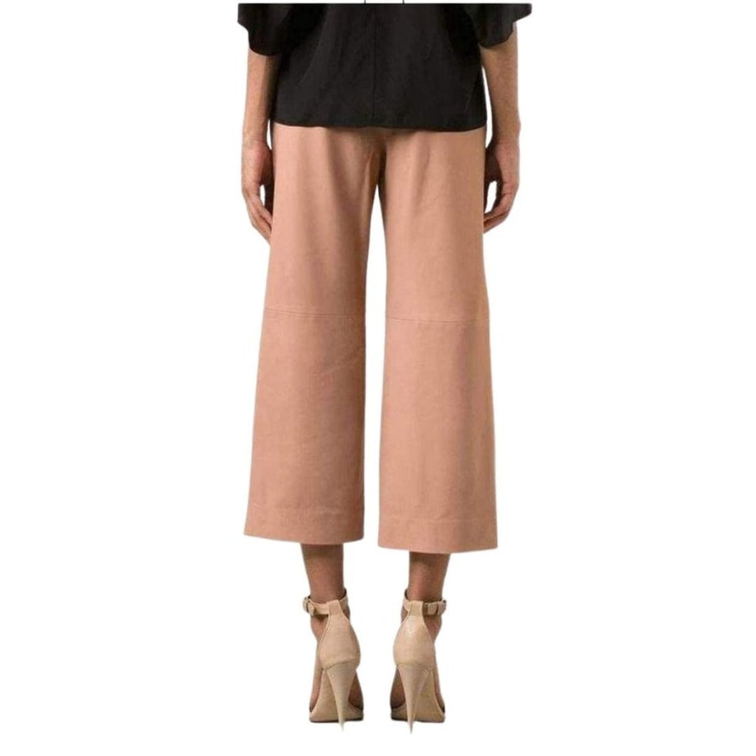 Beige Leather Cropped Pants