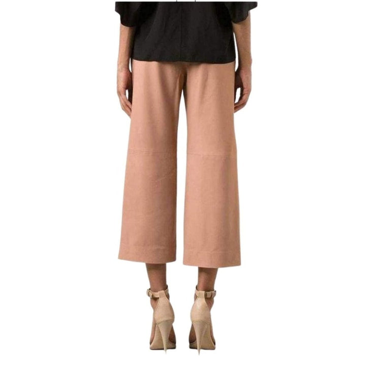 Beige Leather Cropped Pants