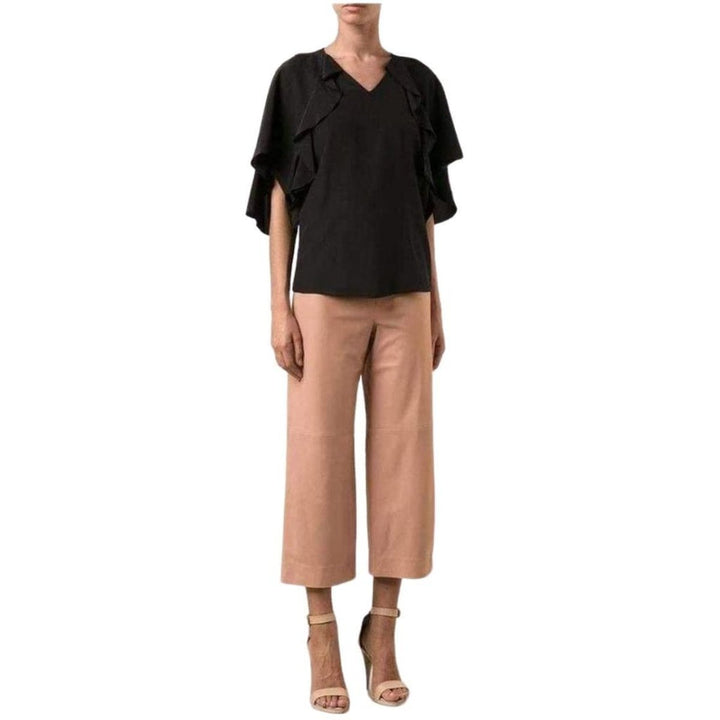 Beige Leather Cropped Pants