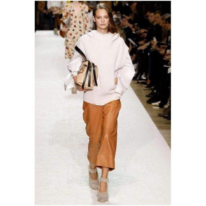 Beige Leather Cropped Pants