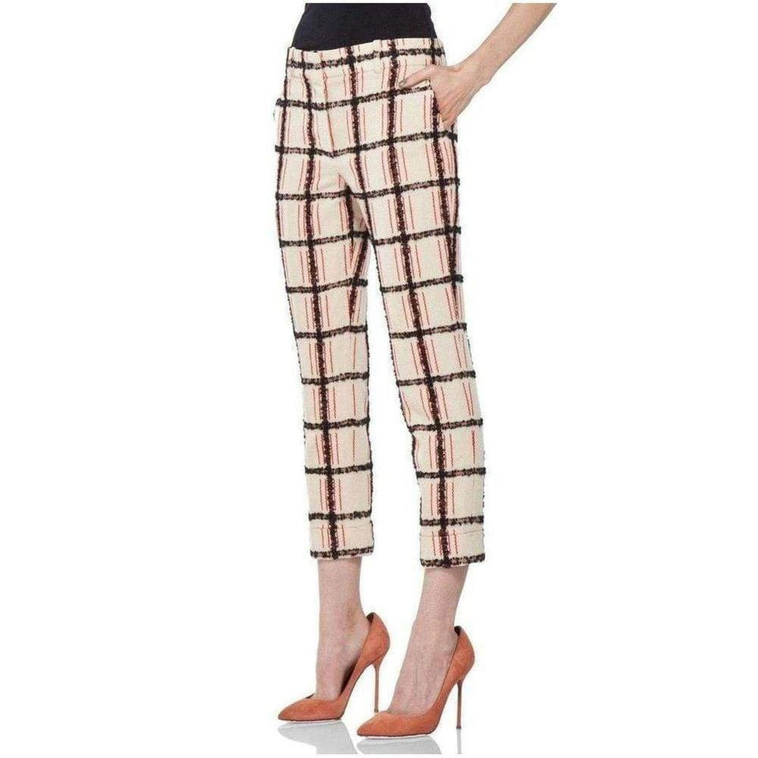 Beige Mohair Trim Check Cropped Pants