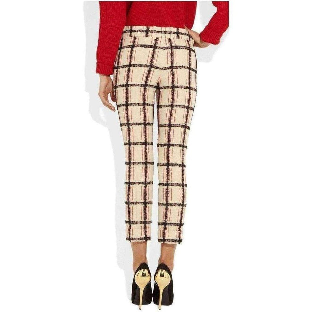 Beige Mohair Trim Check Cropped Pants