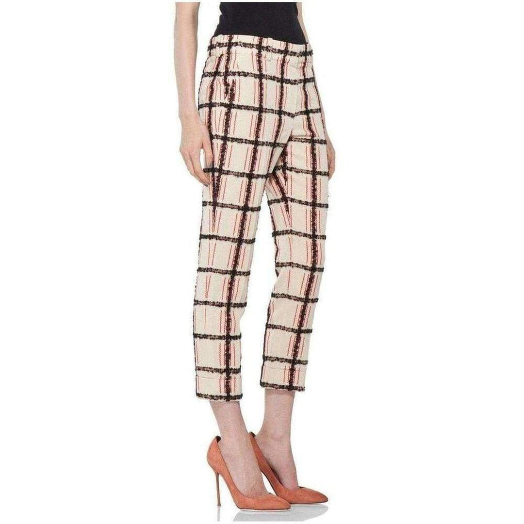 Beige Mohair Trim Check Cropped Pants