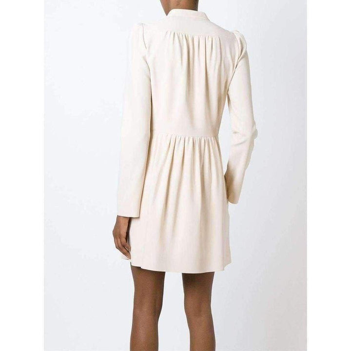 Beige Silk Blend Asymmetric Fastening Flared Dress