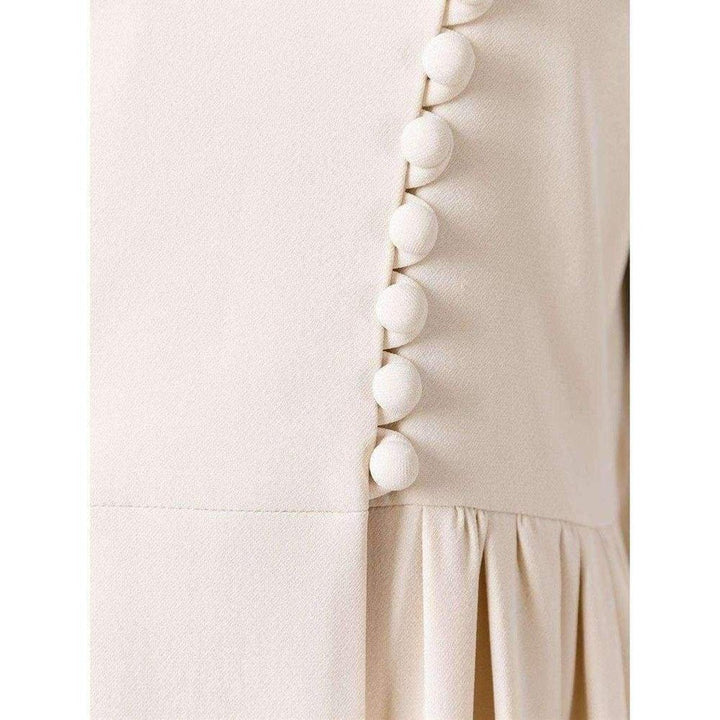 Beige Silk Blend Asymmetric Fastening Flared Dress
