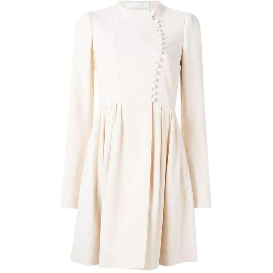 Chloé-Beige Silk Blend Asymmetric Fastening Flared Dress - Runway Catalog