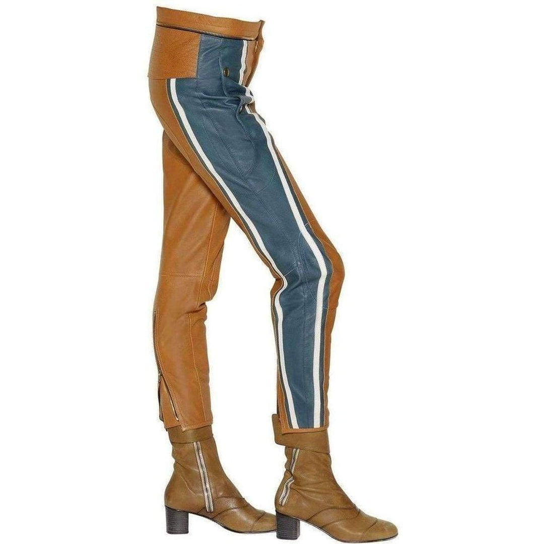 Biker Cropped Striped Leather Pants