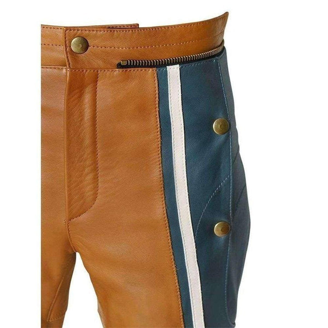 Biker Cropped Striped Leather Pants
