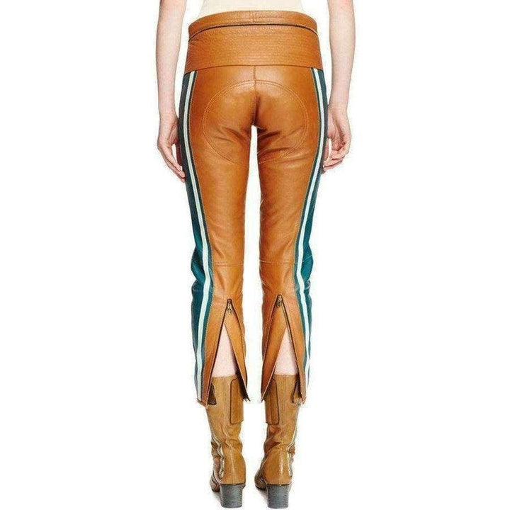 Biker Cropped Striped Leather Pants
