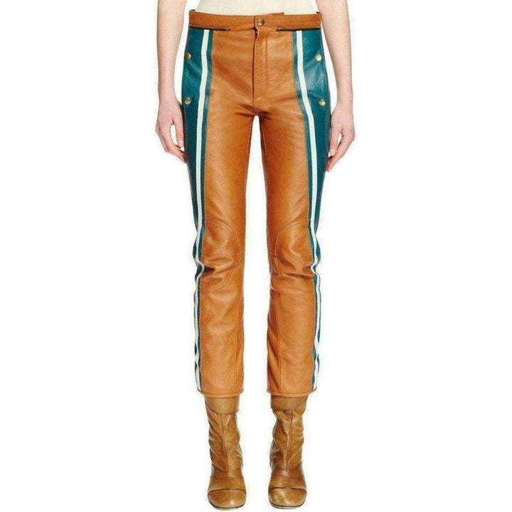 Biker Cropped Striped Leather Pants