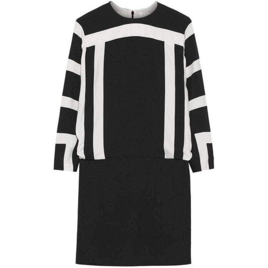 Chloé-Black and White Crepe Shift Dress - Runway Catalog