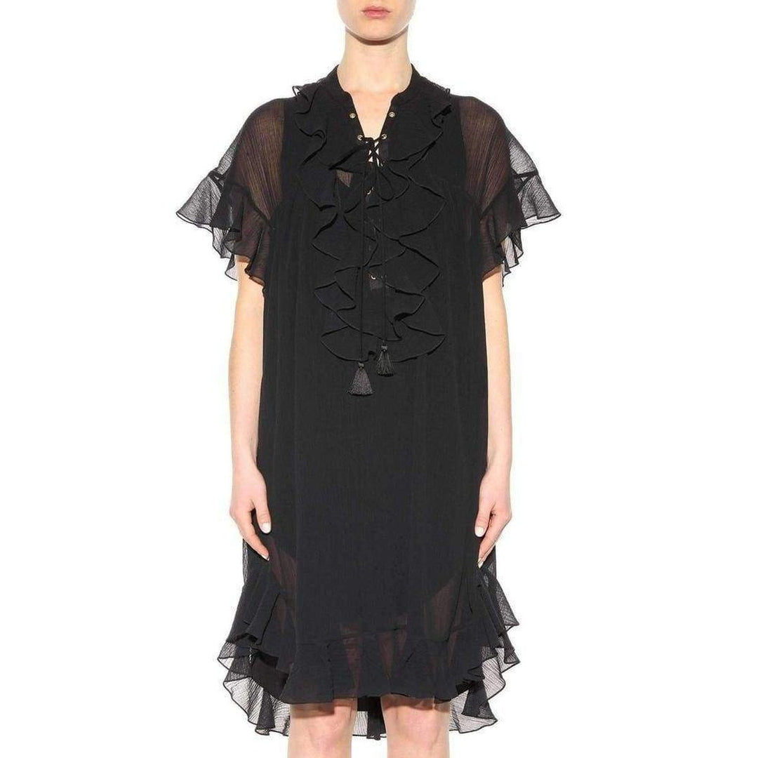 Black Cotton Plissé Dress