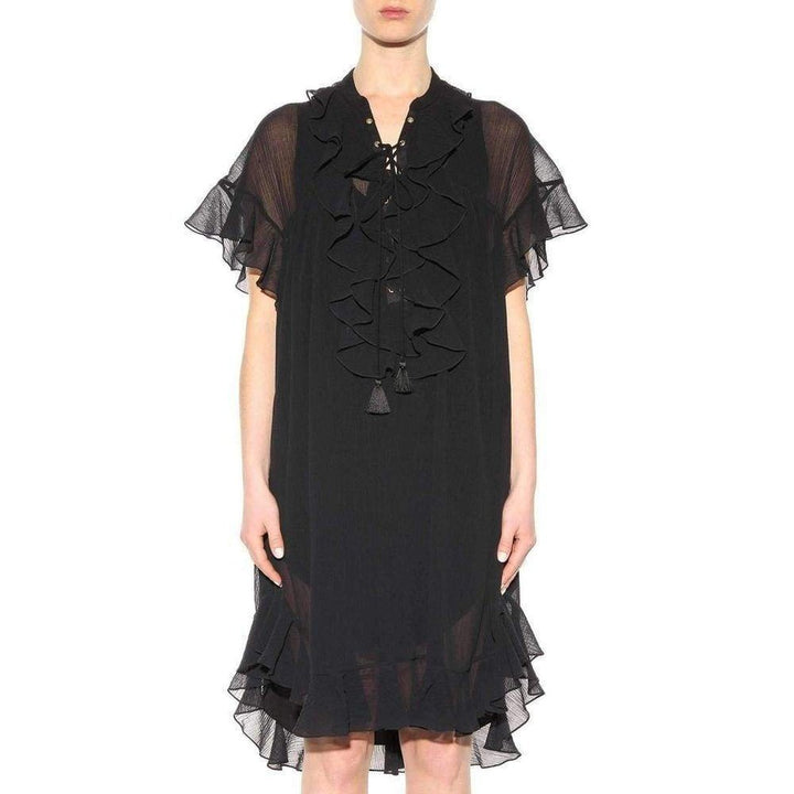 Black Cotton Plissé Dress