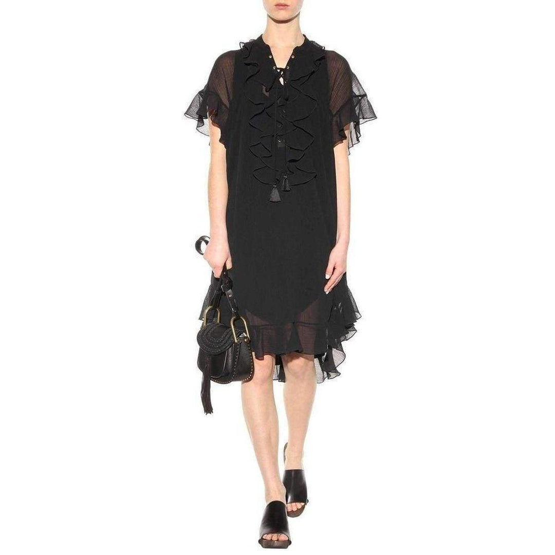 Black Cotton Plissé Dress