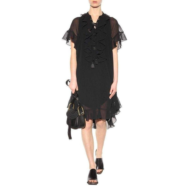 Black Cotton Plissé Dress