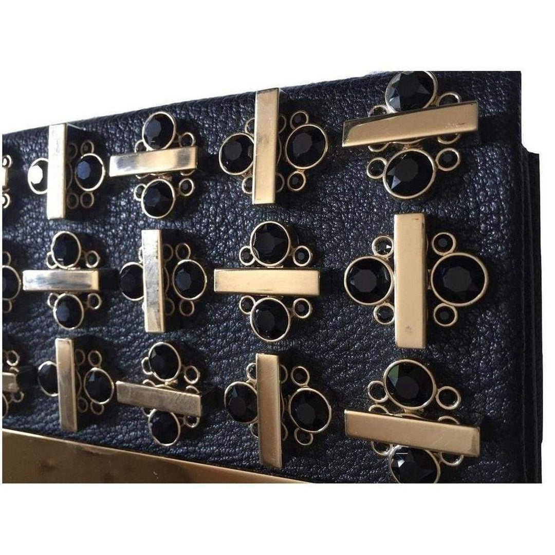 Black Leather Swarovski Crystal Clutch