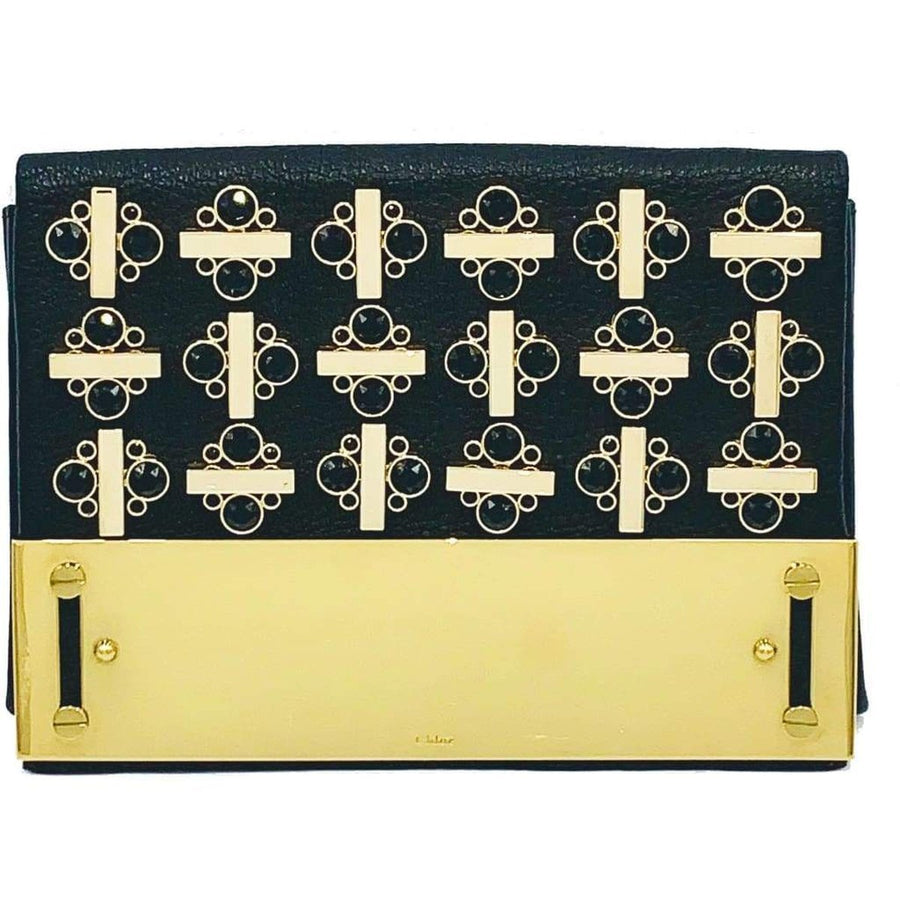 Chloé-Black Leather Swarovski Crystal Clutch - Runway Catalog