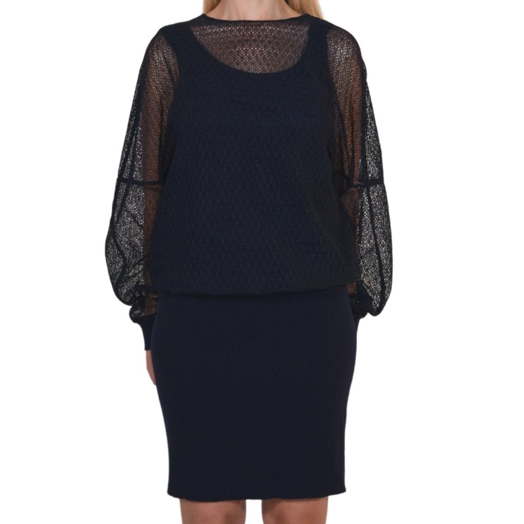 Blue Dropped Shoulder Sweatshirt Cashmere Blend Dress