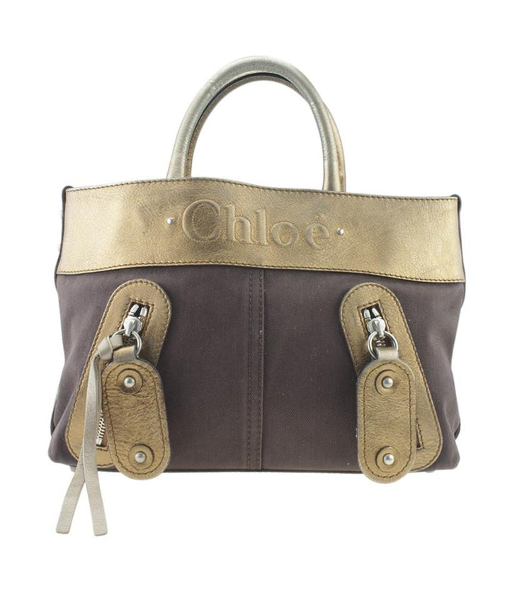 Chloé Brown & Gold Canvas & Leather Brownxgold Canvasxleather Tote