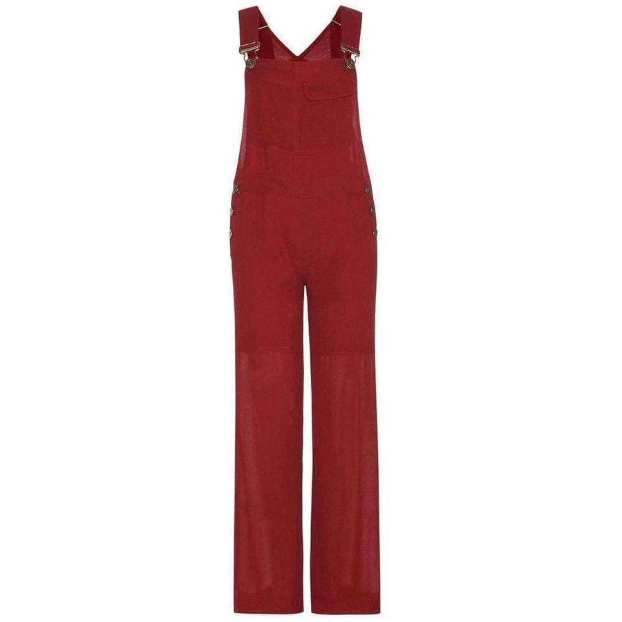 Chloé-Fine Sheer Burgundy Crêpe Dungarees Jumpsuit - Runway Catalog