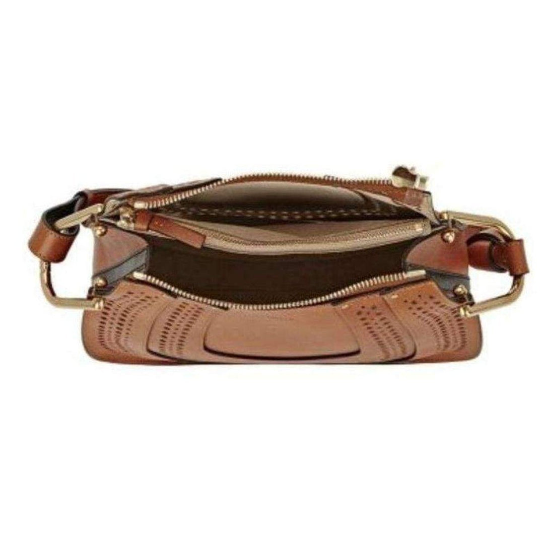 Hayley Caramel Perforated Leather Cross Body Bag