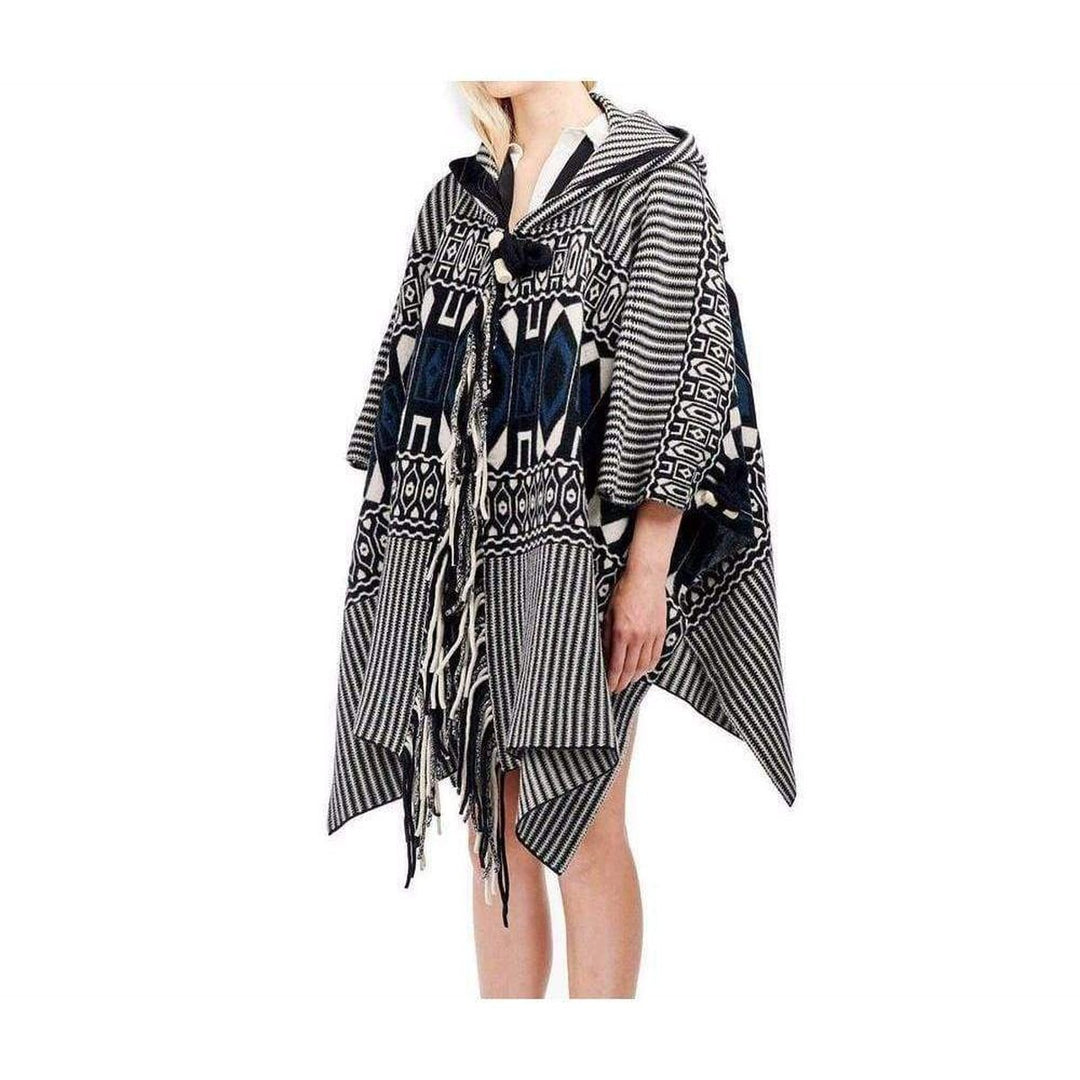 Intarsia Hooded Cape Poncho