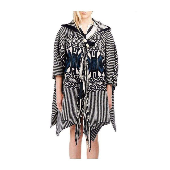 Intarsia Hooded Cape Poncho