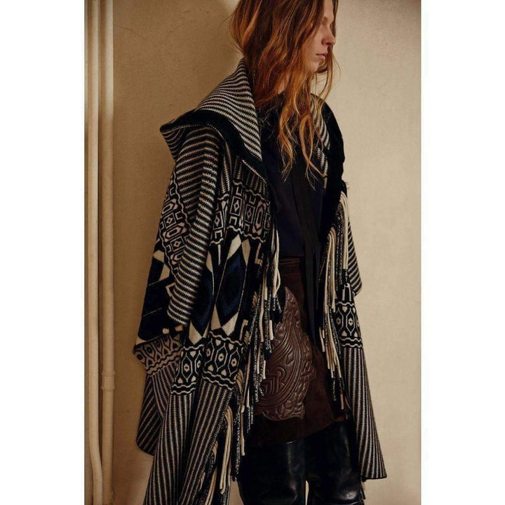 Intarsia Hooded Cape Poncho