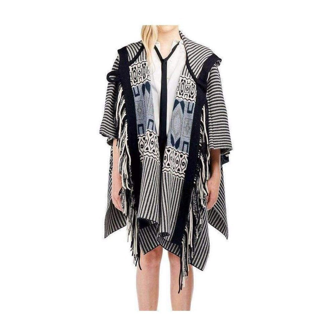Intarsia Hooded Cape Poncho