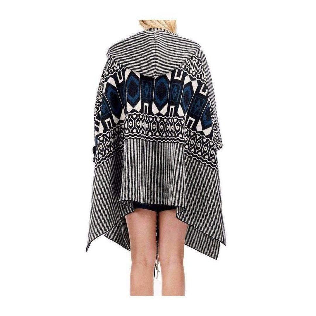Intarsia Hooded Cape Poncho