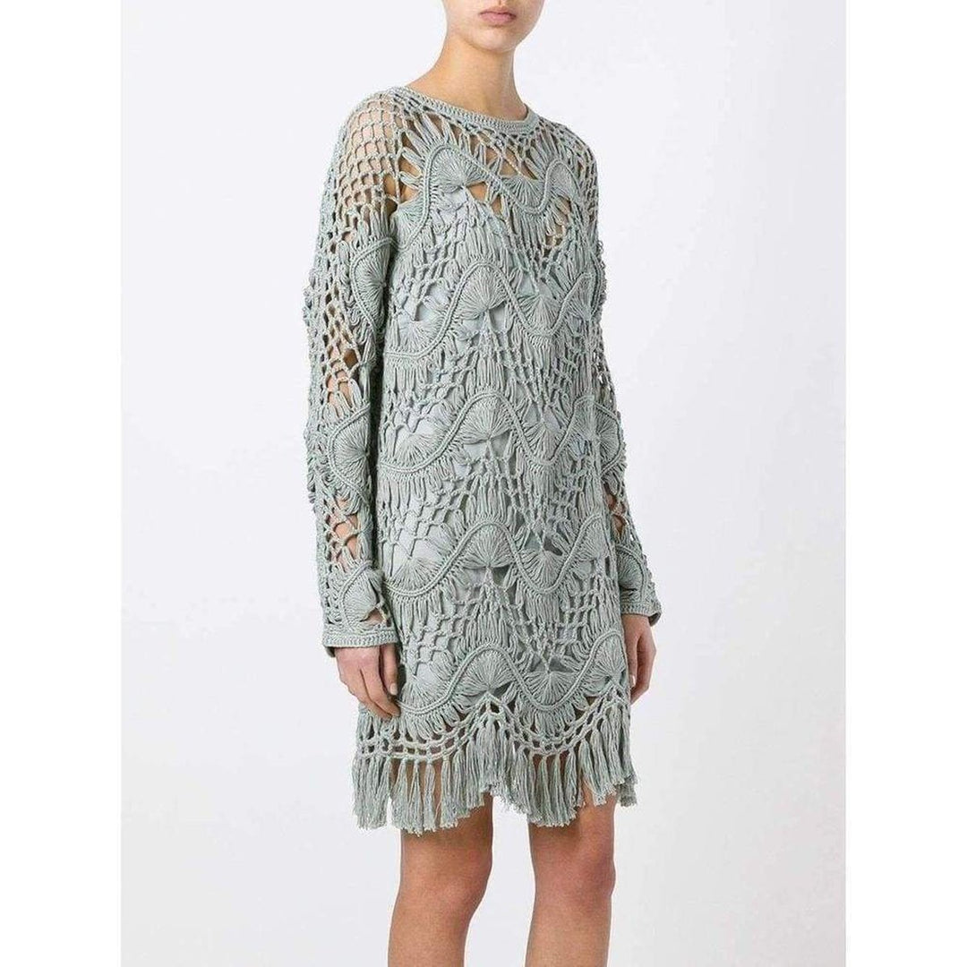 Light Sea Green Cotton Silk Blend Macrame Dress
