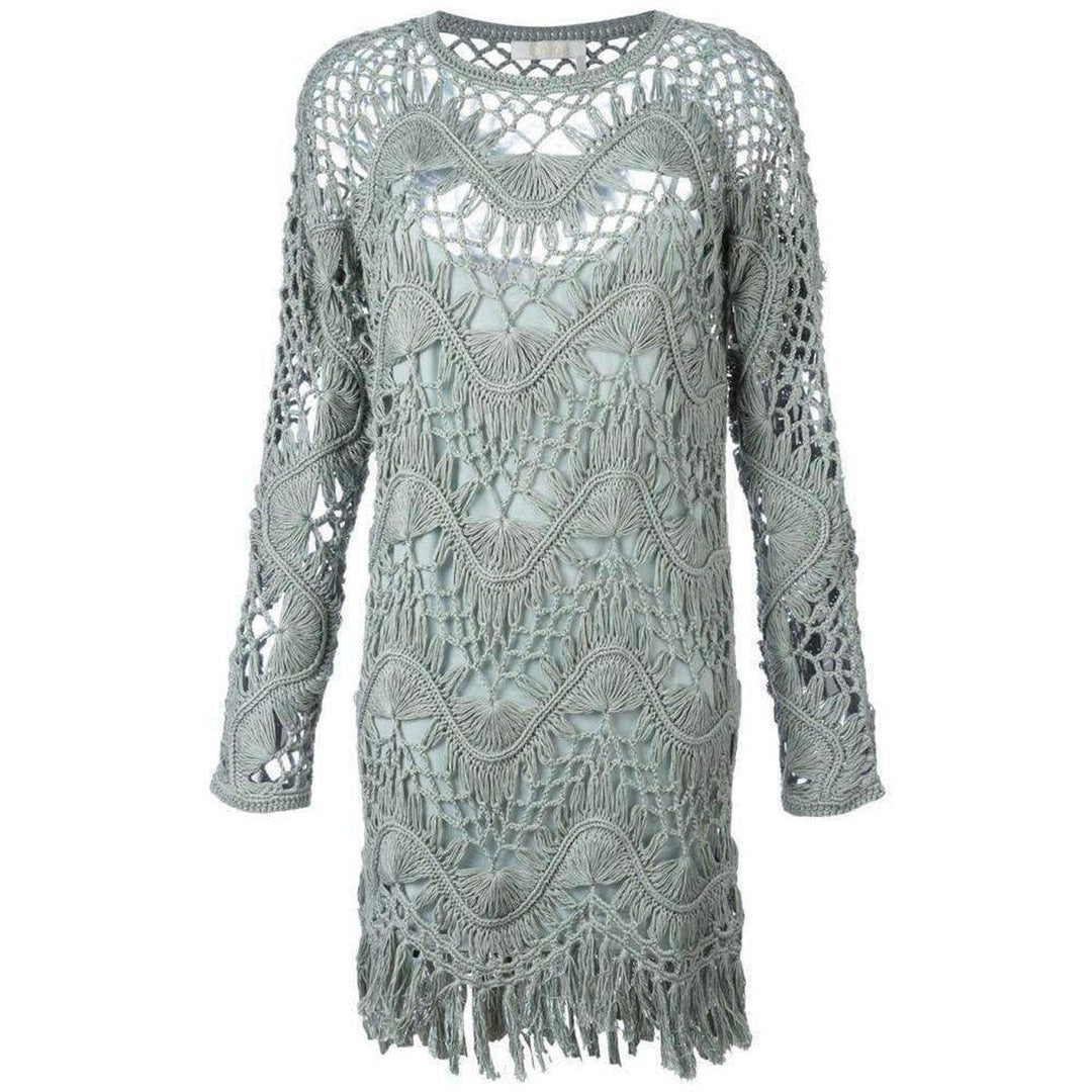 Light Sea Green Cotton Silk Blend Macrame Dress