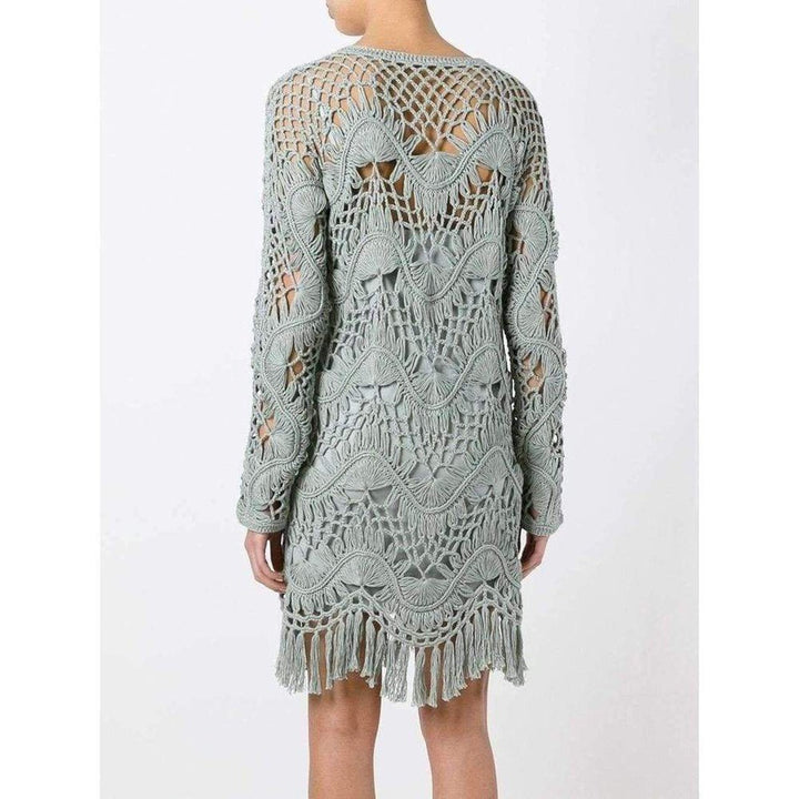 Light Sea Green Cotton Silk Blend Macrame Dress