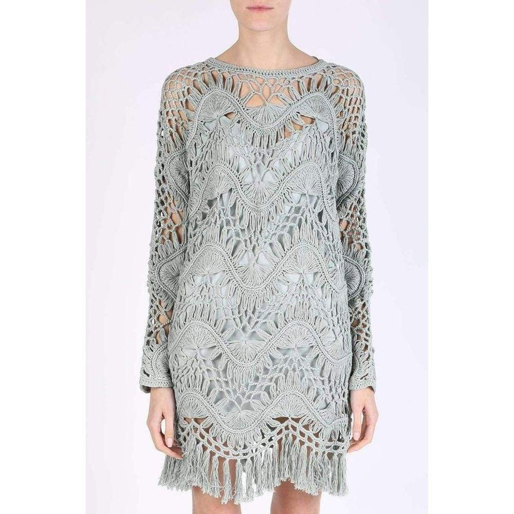 Chloé-Light Sea Green Cotton Silk Blend Macrame Dress - Runway Catalog