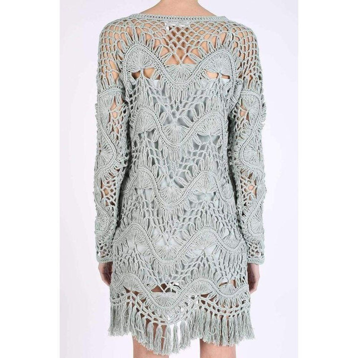 Light Sea Green Cotton Silk Blend Macrame Dress