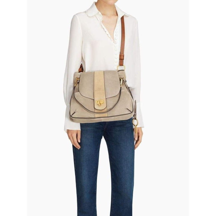 Medium Beige Velvet Leather Lexa Crossbody Bag 3S1261-HD3-B79